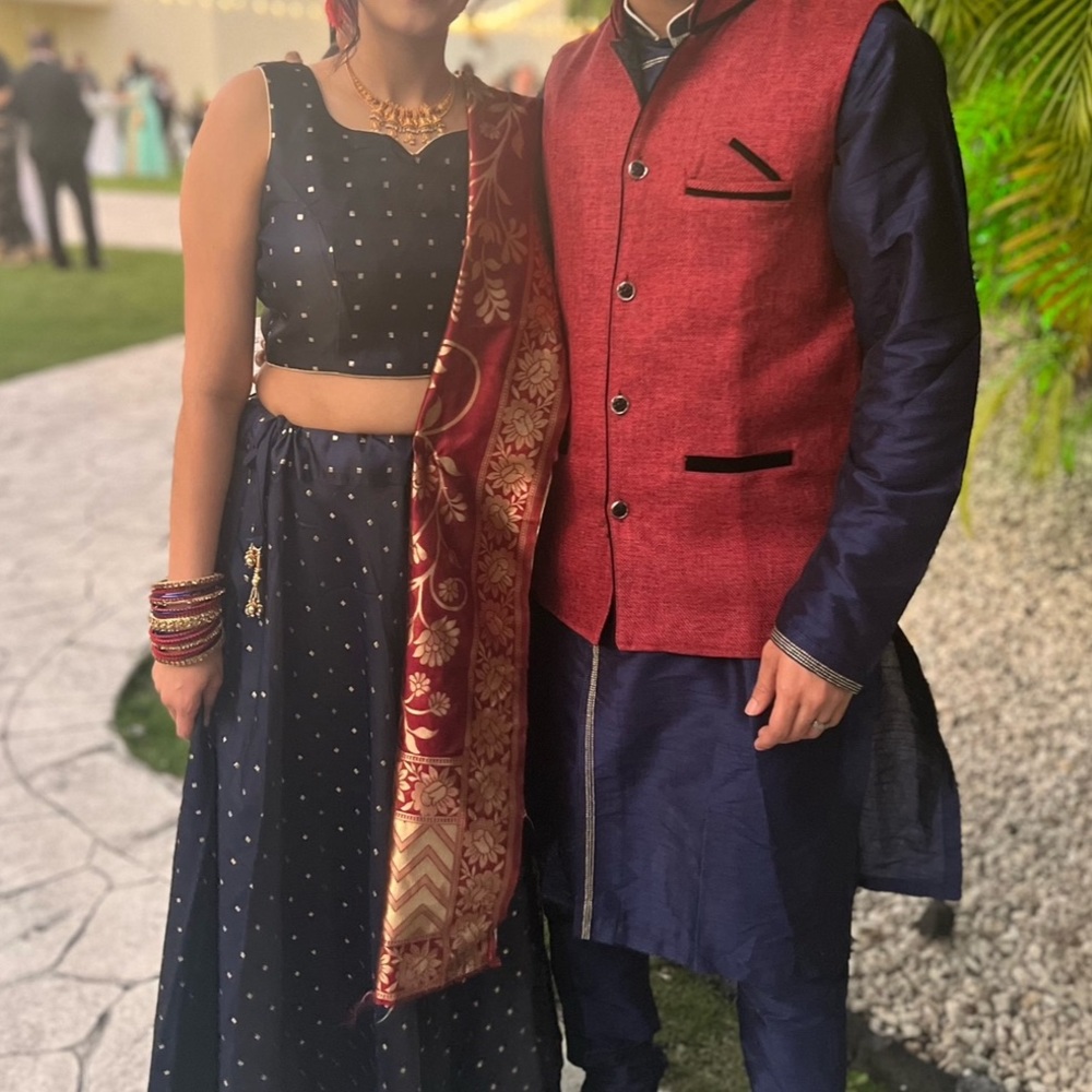 Elegant Navy and Gold Lehenga with Embroidered Details